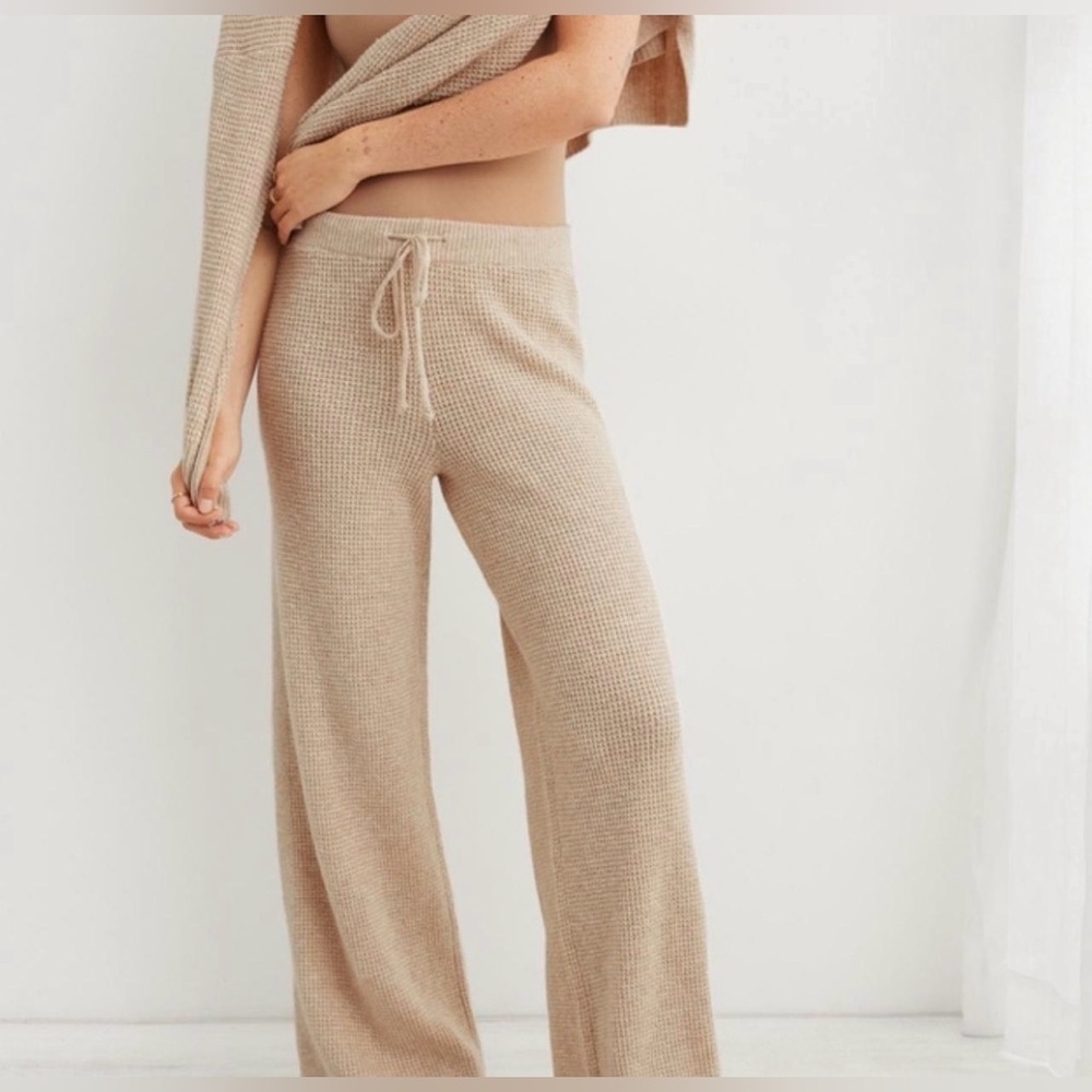 Aerie CozyUp Waffle Knit Skater Pants Wide Leg Size Medium